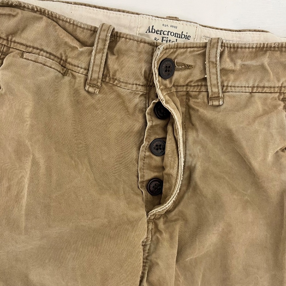 Abercrombie & Fitch Mens W29 L30 Chino Pants Brown Button Fly Mid Rise Trousers - Picture 3 of 12